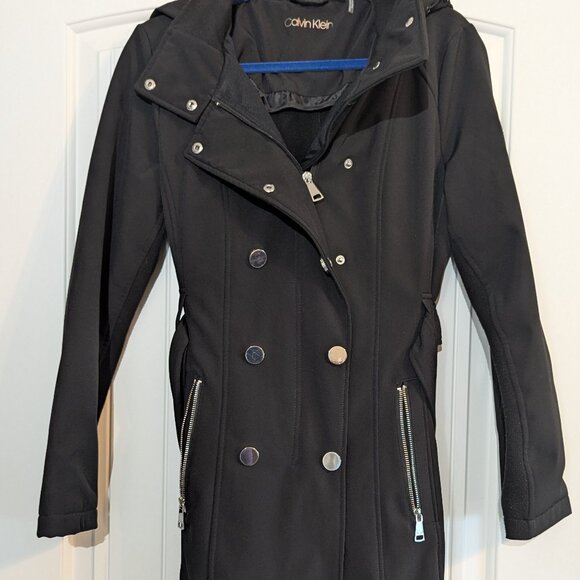 Calvin Klein Black Double-Breasted Trench Coat • Size L • Fully Lined - Picture 1 of 13